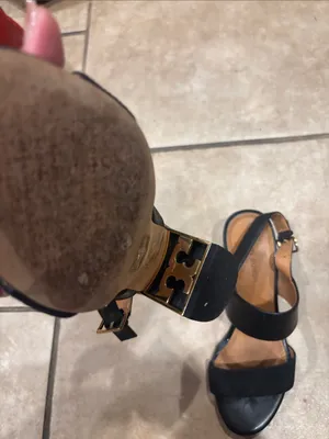 Tory Burch Gigi Black Heels with Gold Detail Under Heel thumbnail 3