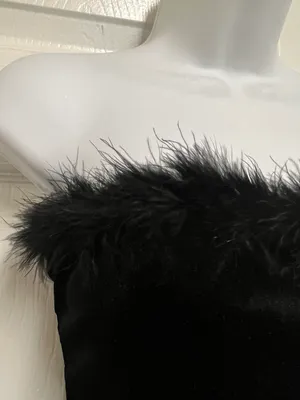 Zaful Black Velour Feather Trim Bodysuit thumbnail 5