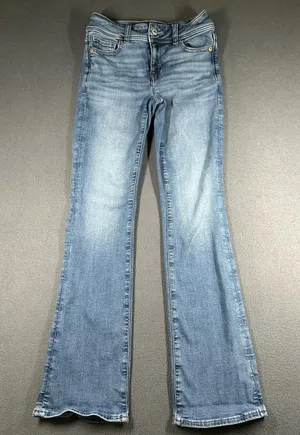 American Eagle Kick Boot Jeans Womens 000 Short Blue Wash Next Level Stretch thumbnail 1