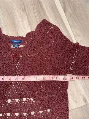 American Eagle crochet knit Y2K burgundy brown open weave shrug size medium thumbnail 5