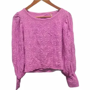 Free People Tea Time Lace Cropped Top Puff Sleeve‎ Pink Size Large NEW thumbnail 4