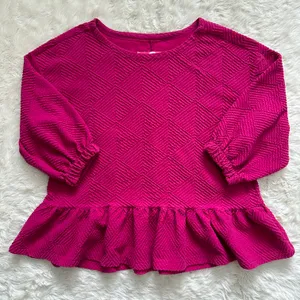 Anthropologie Maeve Blouse Mikayla Peplum Top Textured 3/4 Sleeves Pink M thumbnail 1
