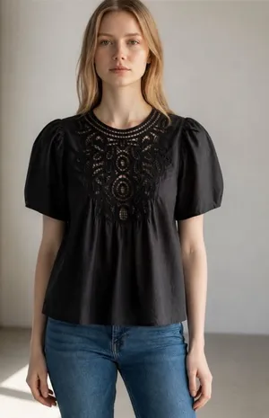 Size XS Free People puffy sleeve cropped top thumbnail 1