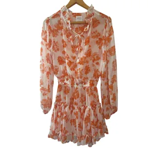 MISA Los Angeles Lorena Orange Floral Ruffle Mini Dress XS Long Sleeve‎ thumbnail 3