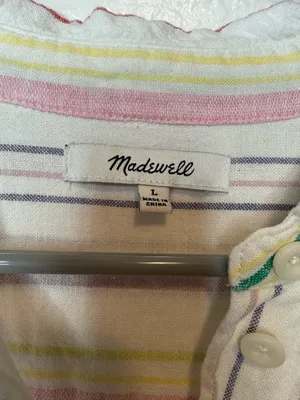 Madewell Striped Button Down Short Sleeve Daily Shirt Lighthouse Rainbow Size L thumbnail 3