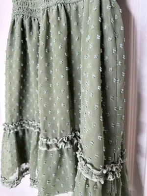 Trixxi Sage Green Swiss Dot Smocked Mini Dress Size Small Boho Cottagecore thumbnail 2