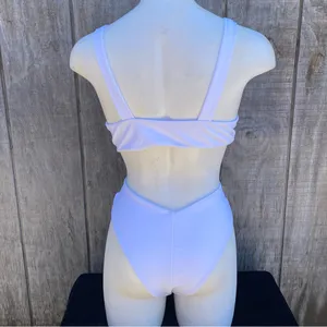 White Two Piece Padded Triangle Knot Front Top Bikini Set Size Medium thumbnail 4