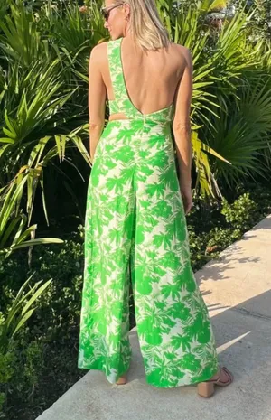 One sleeve backless jumpsuit size L Green Size L thumbnail 2