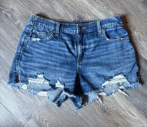 aerie M Daydream Woman’s Distressed Lightweight Denim Shorts Elastic Waistband thumbnail 1