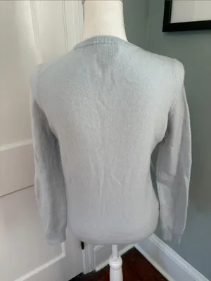 C by Bloomingdale’s 2-Ply Cashmere Light Blue Women's Crewneck Sweater Medium thumbnail 3