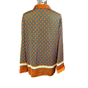 Rose + Olive Women Orange and Blue Button Down Blouse Top Sz-Medium thumbnail 3