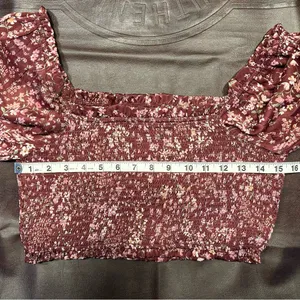 Altar’d State Vaella Smocked Floral Top in Burgundy Long Sleeve‎ Cropped medium thumbnail 12