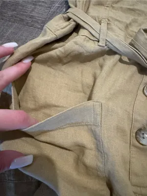 American Eagle Linen Blend Button Up Tan Jumpsuit thumbnail 3