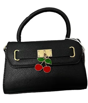 NWT Small Black Hand Bag With Cherry Gold Color Accents Magnet Closure Crossbody thumbnail 1