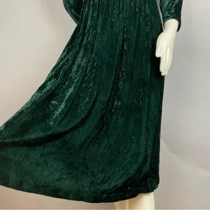Vintage Crushed Velvet Dress Green Lace Collar Lanz Long Sleeve Christmas Party‎ thumbnail 6