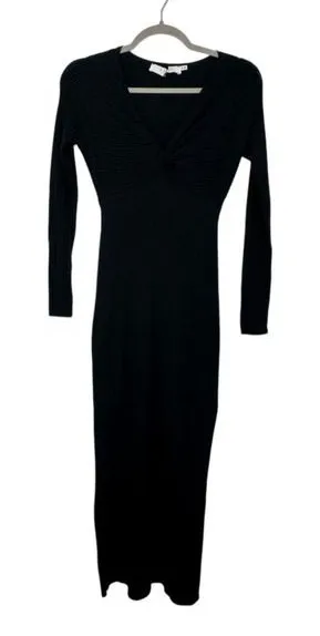 ASTR The Label Black Ribbed‎ Knit Twist Front V Neck Midi Dress XS Date Night thumbnail 1