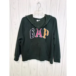 GAP Dark Green Zip-Up Hoodie Multicolor Spelled‎ Out Logo, XL thumbnail 2