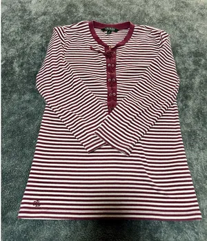 LAUREN Ralph Lauren Lace-Up Corset Henley Red & White Striped Long Sleeve M thumbnail 1