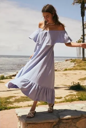Free People Lynne Midi Dress in Lavender Luster Periwinkle Small NWT Beach Boho thumbnail 1