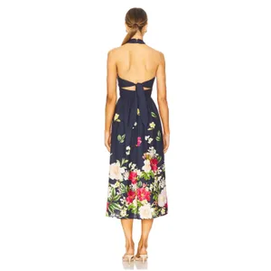 Yumi Kim Midi Dress Navy Floral Halter Neck Tie Back thumbnail 2