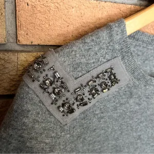 J. CREW Rhinestone Embellished Gray Wool Cashmere Blend Sweater Grey Size Small thumbnail 3