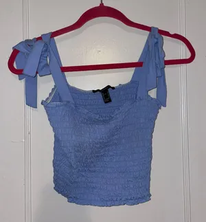 Forever 21 Blue Smocked Crop Top thumbnail 1