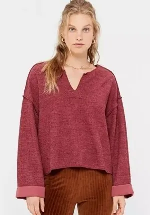 Urban Outfitters Sweater Medium Burgundy Ribbed Boxy Oversized thumbnail 1