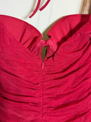 Oh Polly St. Germain Embellished Long Sleeve Mini Dress Women's 6 Red Pearls thumbnail 12