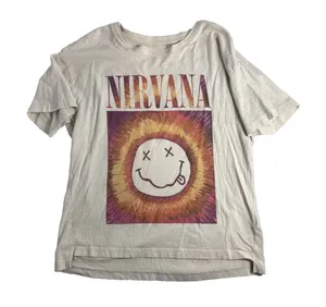 Old Navy Nirvana T Shirt Women's L 10/12 Beige Graphic Print Band Collectible thumbnail 1