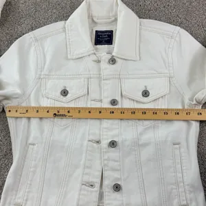 Abercrombie & Fitch White‎ Denim Jacket women XS Fitted Stretch Trucker Jean New thumbnail 6