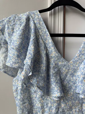 Altar'd State Light Blue Ruffled Mini Dress with Floral Print thumbnail 2