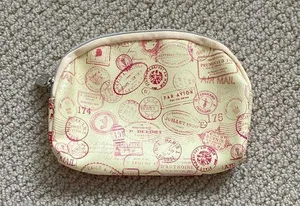 Ipsy Cosmetic Case Passport Stamps Bag Yellow Orange 5” x 7” Like New thumbnail 1