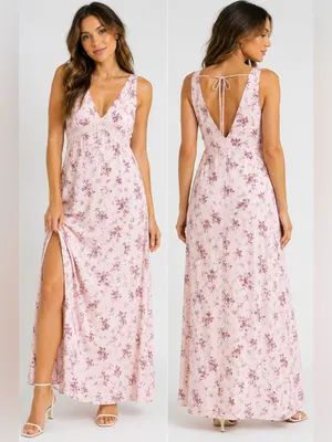 Target Wild Fable Pink Purple Floral Satin Lace Trim Maxi Dress Women’s L NWT thumbnail 2