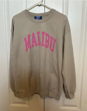 Malibu Crewneck Sweatshirt - Taupe with Pink Logo thumbnail 1