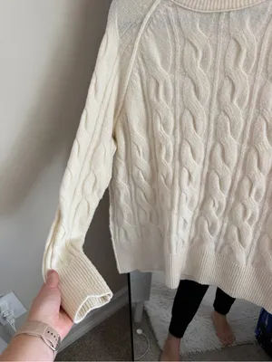 aerie Cream Cable Knit Crewneck Sweater thumbnail 4