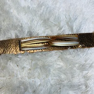 Fossil Gold Silver Wide Leather Belt Sz Medium thumbnail 8