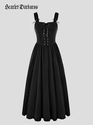 Scarlet Darkness Black Gothic Corset Midi Dress Boho Witchy Alt Festival Size M thumbnail 4