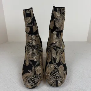 Steve Madden Black and Gold Embroidered Sequin Floral Boots Size 9 thumbnail 3