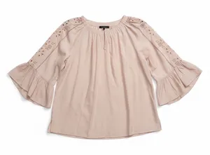 Wit & Wisdom Dusty Rose Embroidered Eyelet Bell Sleeve Blouse Size L thumbnail 1