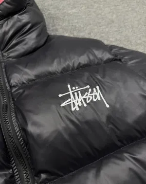 stussy black puffer jacket with pink lining #puffer #outerwear thumbnail 2
