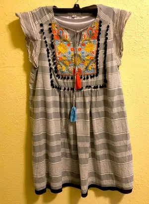 🛍️THML Embroidered Detailed Cap Sleeve Cotton Dress with Pom-pops S thumbnail 1