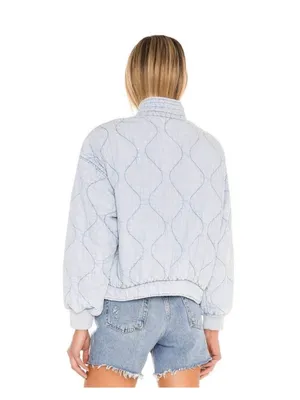 Kensie Jeans Quilted Denim Bomber Jacket Light Acid Wash Chambray Size M thumbnail 2
