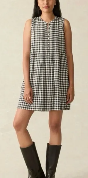 Faherty | Isha Gingham Dress | Black White Check Mini Dress | Sz XS thumbnail 1