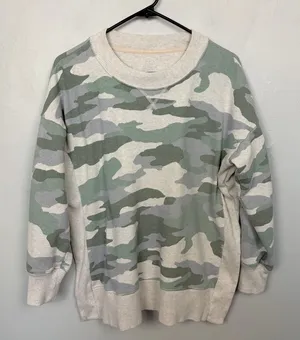 Aerie Camo Crewneck Sweatshirt Drop Shoulder Side‎ Slit Casual Size Small thumbnail 1
