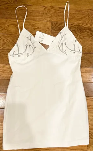 Zara viral tik tok Poplin Mini Dress with jewel appliqué/ floral embroidery M thumbnail 5