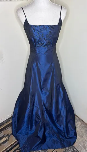 VTG 90s Windsor Iridescent Blue Taffeta Black Lace Bodice Whimsigoth Prom Dress6 thumbnail 1