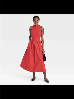 New With Tags A New Day Red Mock Neck Sleeveless Maxi Dress Sz S thumbnail 3