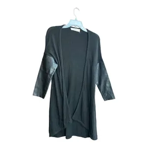 Zara black faux leather elbow open cardigan size medium thumbnail 2
