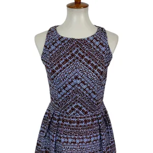 Anthropologie Eva Franco Blue Brown Geometric Fit And Flare Sleeveless Dress 4 Retro‎ Chic thumbnail 2
