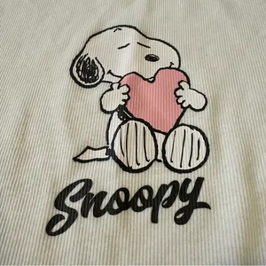 Grayson Collective Social Peanuts Snoopy White Ribbed Cropped T-Shirt Medium NWT thumbnail 2